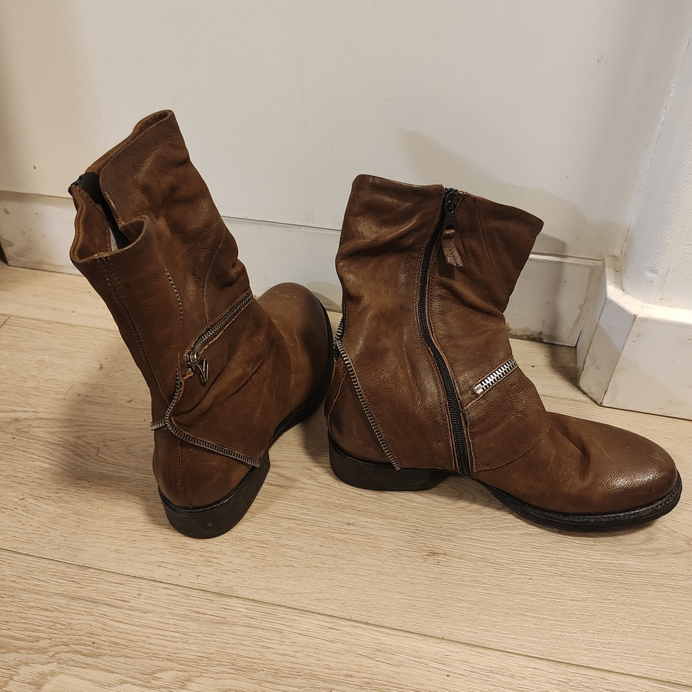 Brown Foldover Moto Boots